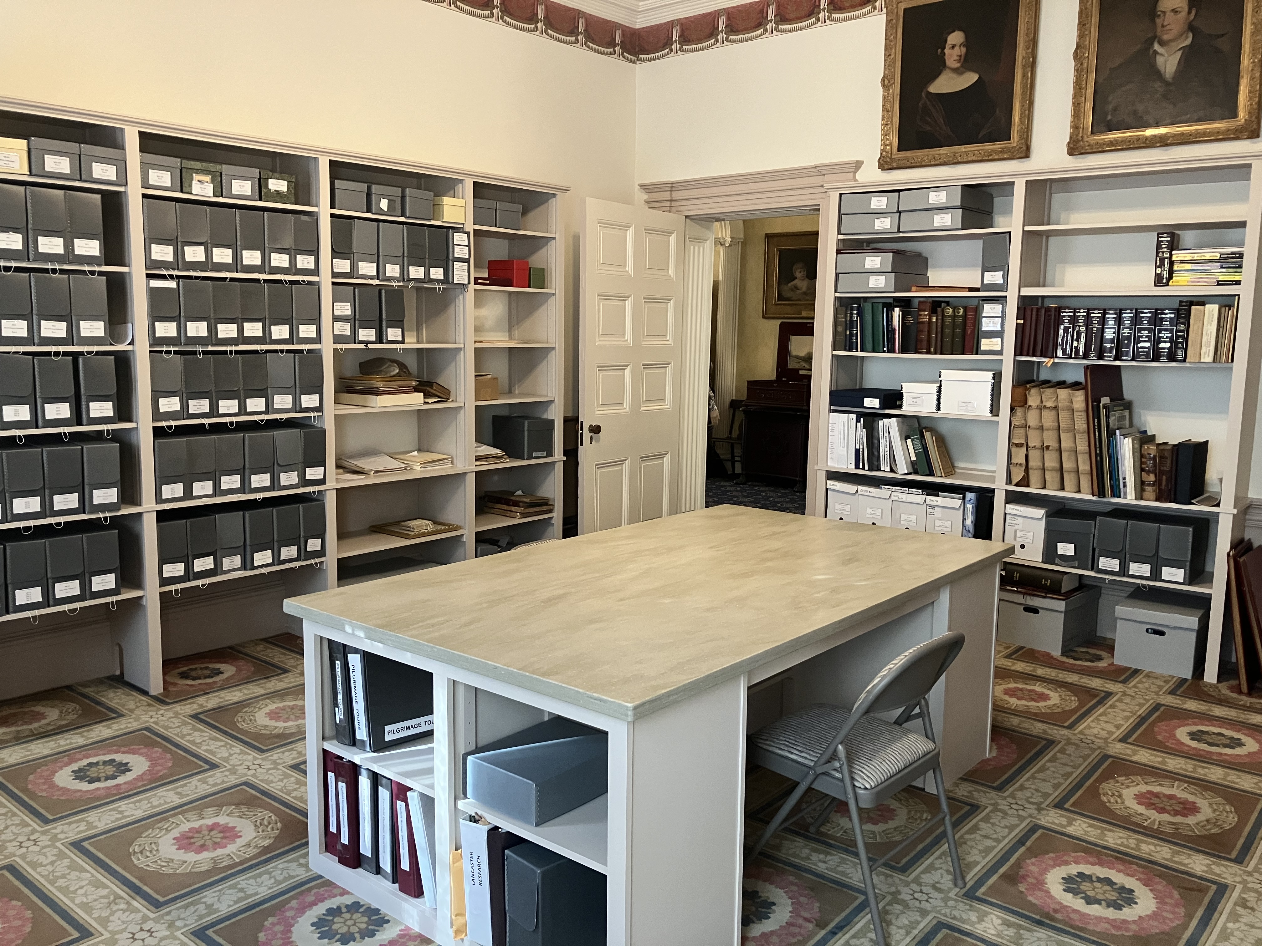 The FCHA Archive Room at the Georgian Museum, with a framed portrait of General Sherman and his staff